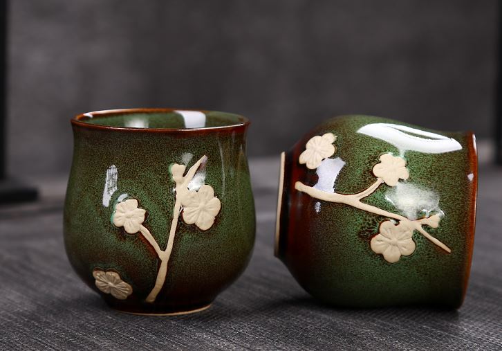 Green Ceramic and Bamboo Tea Set for Two (5 Pcs) - Honeymoon Tavern